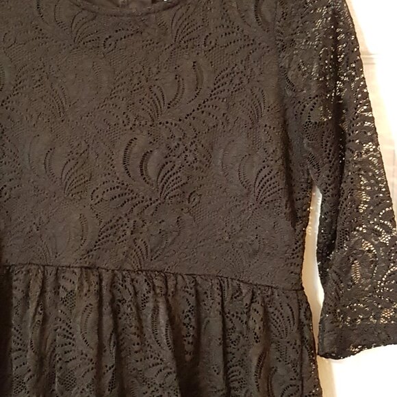 Dex Girls Formal Party Dress ~ Deep Black with Black Lace Overlay ~ Sz. 14 ~ - Picture 3 of 4